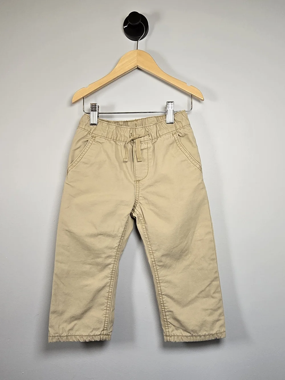 Kids Lined Beige Drawstring Pull-On Pants